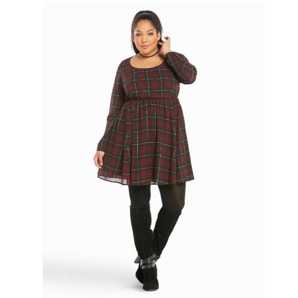 NWT TORRID RED PLAID CROSSBACK SKATER DRESS MIDI Size 2 2X - Picture 5 of 5
